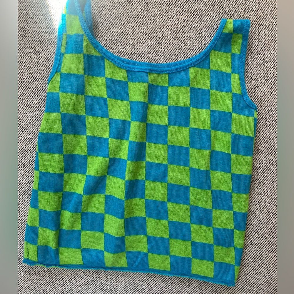 vintage checkered knit vest/tank top
